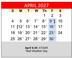 District School Academic Calendar for Hornsby Dunlap Elementary School for April 2027
