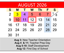 District School Academic Calendar for Hornsby Dunlap Elementary School for August 2026