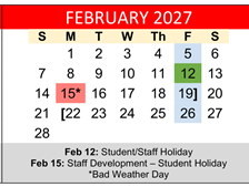 District School Academic Calendar for Hornsby Dunlap Elementary School for February 2027