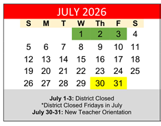 District School Academic Calendar for Hornsby Dunlap Elementary School for July 2026