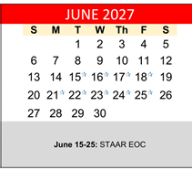District School Academic Calendar for Hornsby Dunlap Elementary School for June 2027