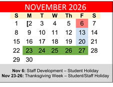 District School Academic Calendar for Hornsby Dunlap Elementary School for November 2026
