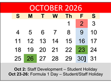 District School Academic Calendar for Hornsby Dunlap Elementary School for October 2026