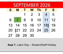 District School Academic Calendar for Hornsby Dunlap Elementary School for September 2026