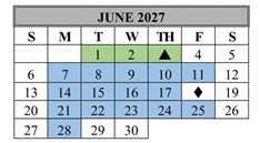 District School Academic Calendar for Del Vista Elementary for June 2027