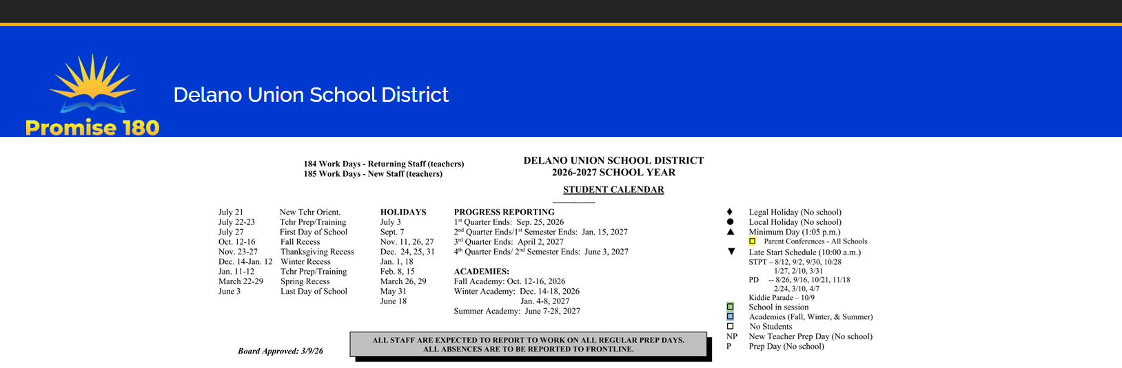 District School Academic Calendar Key for Del Vista Elementary