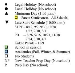 District School Academic Calendar Legend for Del Vista Elementary