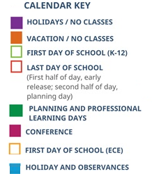 District School Academic Calendar Legend for Connections Academy