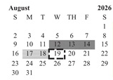 District School Academic Calendar for Horizon School for August 2026