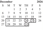 District School Academic Calendar for Horizon School for December 2026
