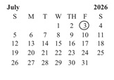 District School Academic Calendar for Horizon School for July 2026
