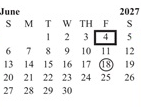 District School Academic Calendar for Horizon School for June 2027