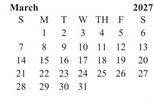 District School Academic Calendar for Horizon School for March 2027