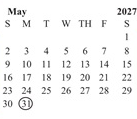 District School Academic Calendar for Horizon School for May 2027