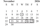 District School Academic Calendar for Horizon School for November 2026