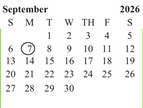 District School Academic Calendar for Horizon School for September 2026