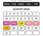 District School Academic Calendar for Glazer Elementary School for August 2026