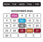 District School Academic Calendar for Glazer Elementary School for November 2026
