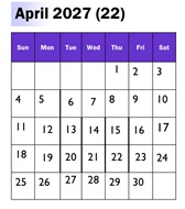 District School Academic Calendar for Dinuba Independent Study for April 2027