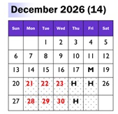 District School Academic Calendar for Dinuba Independent Study for December 2026