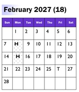 District School Academic Calendar for Dinuba Independent Study for February 2027