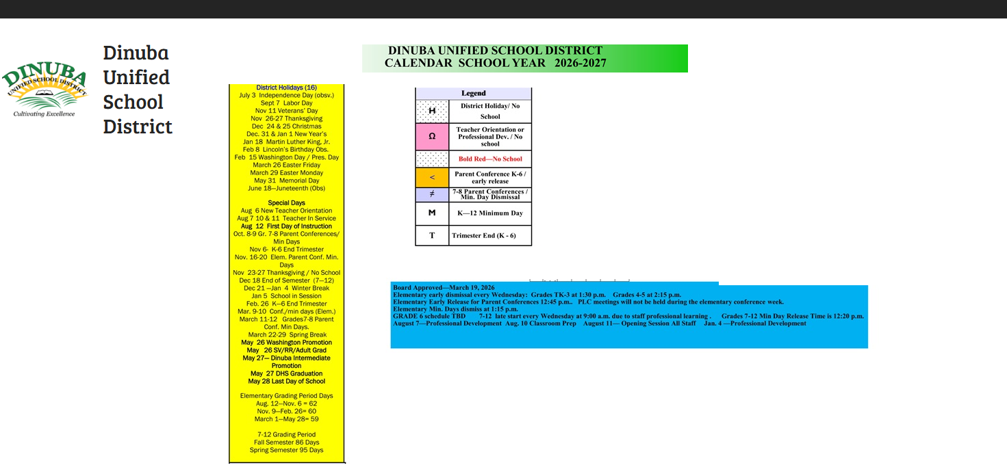 District School Academic Calendar Key for Dinuba Independent Study