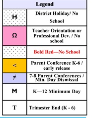 District School Academic Calendar Legend for Dinuba Independent Study