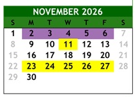 District School Academic Calendar for Gretchen Higgins Elementary for November 2026