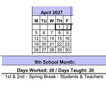 District School Academic Calendar for Gauldin Elementary for April 2027