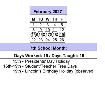 District School Academic Calendar for Gauldin Elementary for February 2027