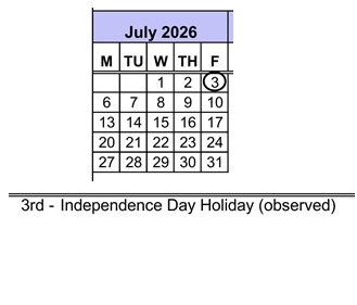 District School Academic Calendar for Gauldin Elementary for July 2026