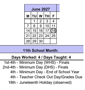 District School Academic Calendar for Gauldin Elementary for June 2027
