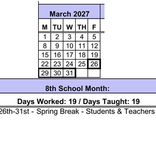 District School Academic Calendar for Gauldin Elementary for March 2027