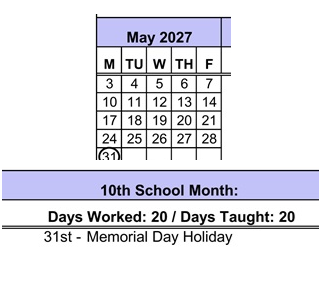 District School Academic Calendar for Gauldin Elementary for May 2027