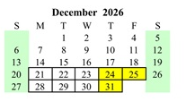 District School Academic Calendar for Myton School for December 2026