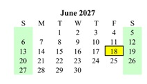 District School Academic Calendar for Myton School for June 2027