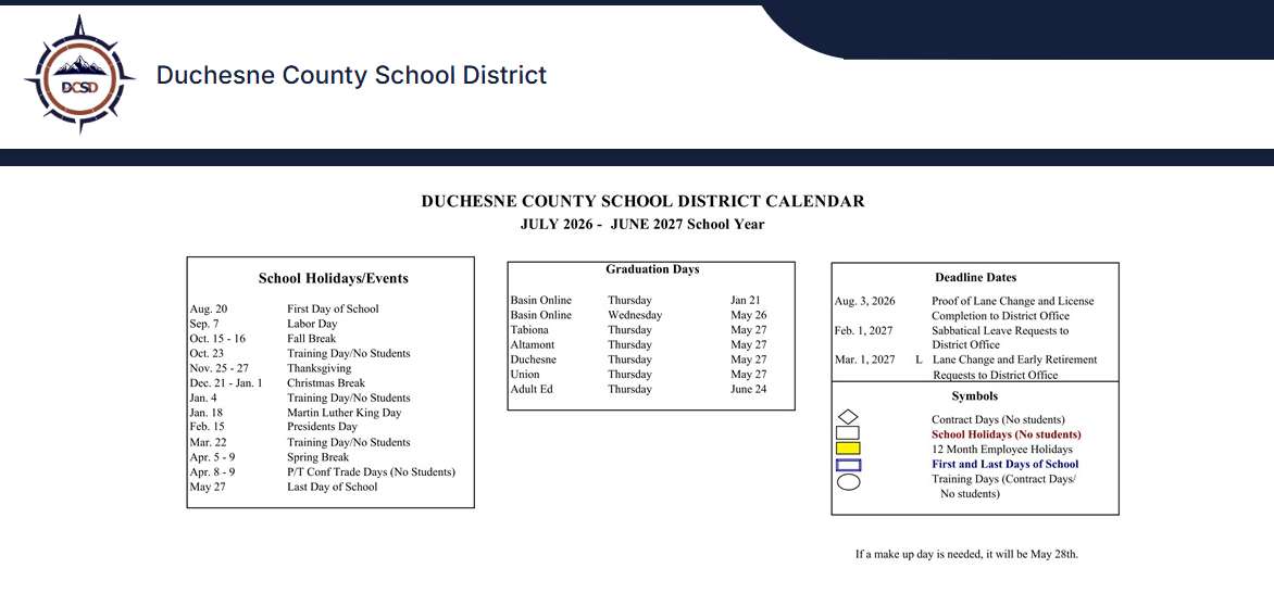 District School Academic Calendar Key for Myton School