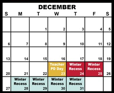 District School Academic Calendar for Duluth Excell Targeted Services for December 2026