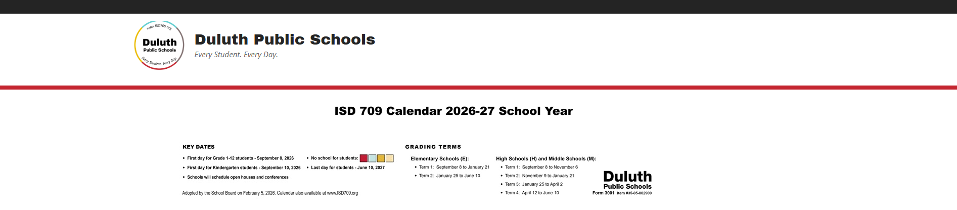 District School Academic Calendar Key for Duluth Excell Targeted Services