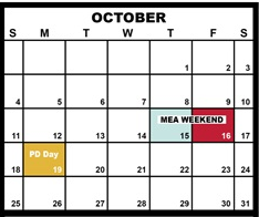 District School Academic Calendar for Duluth Excell Targeted Services for October 2026