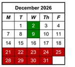 District School Academic Calendar for Highland Terrace Elem Sch for December 2026