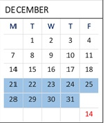 District School Academic Calendar for Escuela Popular Accelerated Family Learning for December 2026