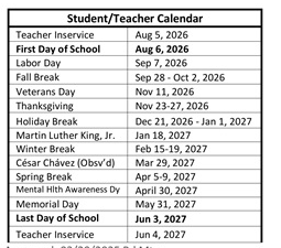 District School Academic Calendar Legend for Escuela Popular Accelerated Family Learning