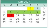 District School Academic Calendar for Bridgeport Elementary for April 2027