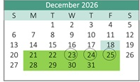 District School Academic Calendar for Bridgeport Elementary for December 2026