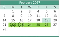 District School Academic Calendar for Bridgeport Elementary for February 2027