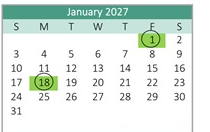 District School Academic Calendar for Bridgeport Elementary for January 2027