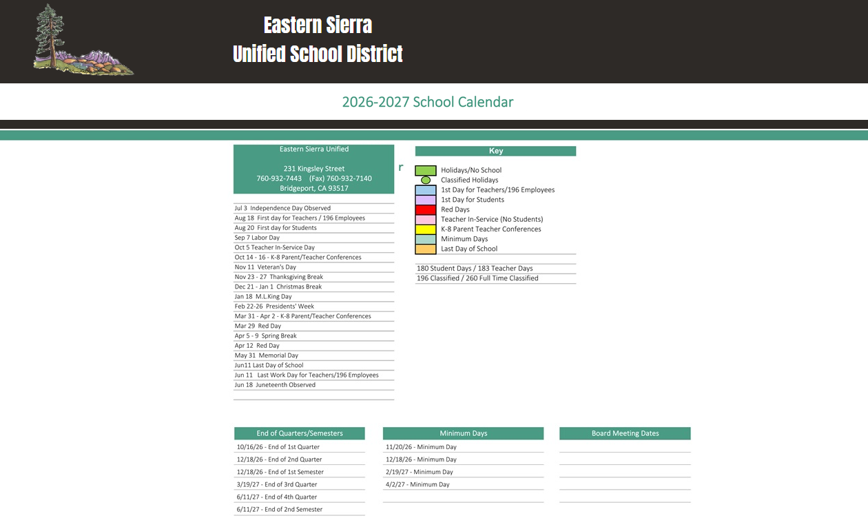 District School Academic Calendar Key for Bridgeport Elementary