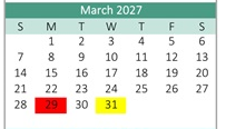 District School Academic Calendar for Bridgeport Elementary for March 2027