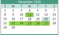 District School Academic Calendar for Bridgeport Elementary for November 2026